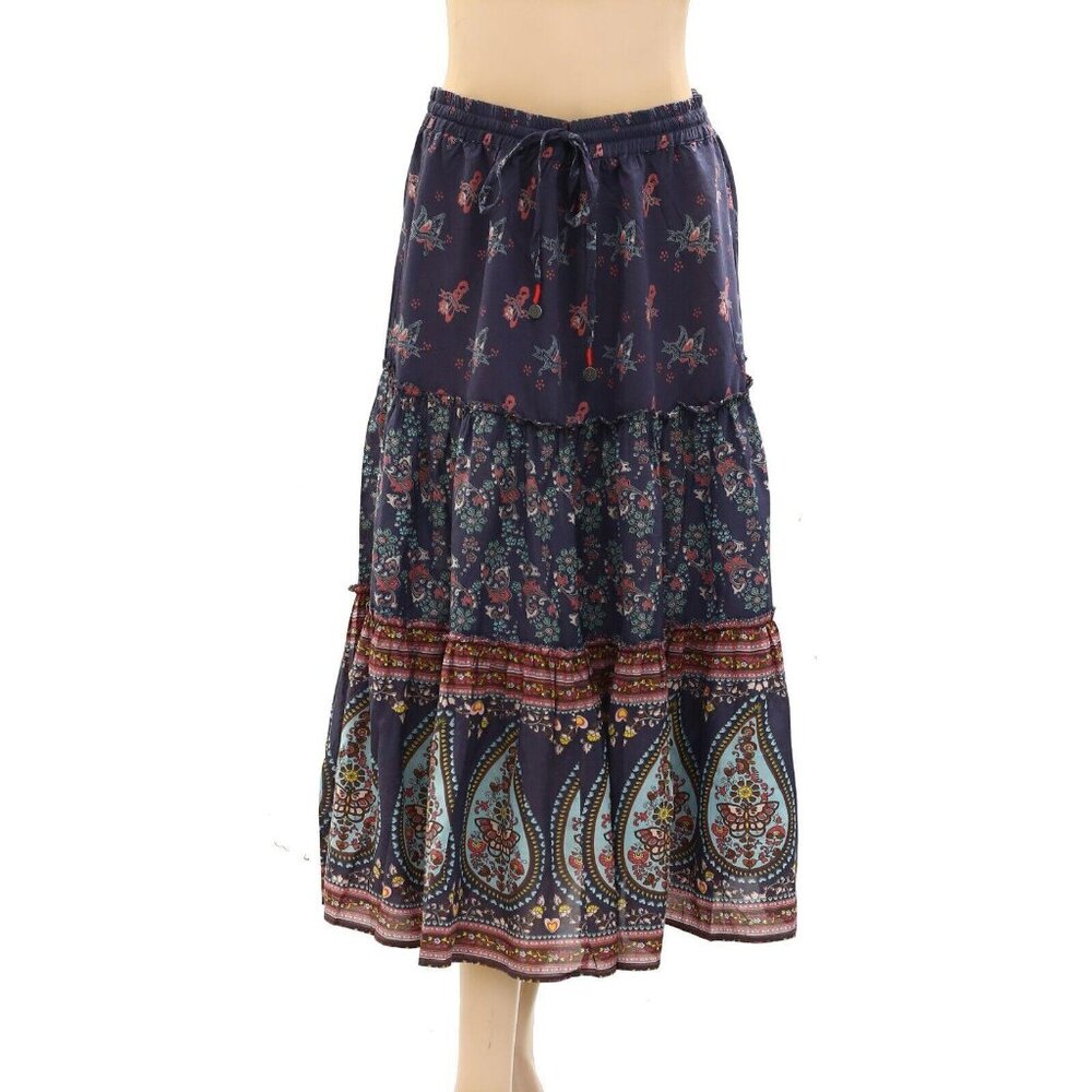 Odd Molly Anthropologie Paisley Floral Printed Midi Skirt Ruffle S-1 NEW 271448
